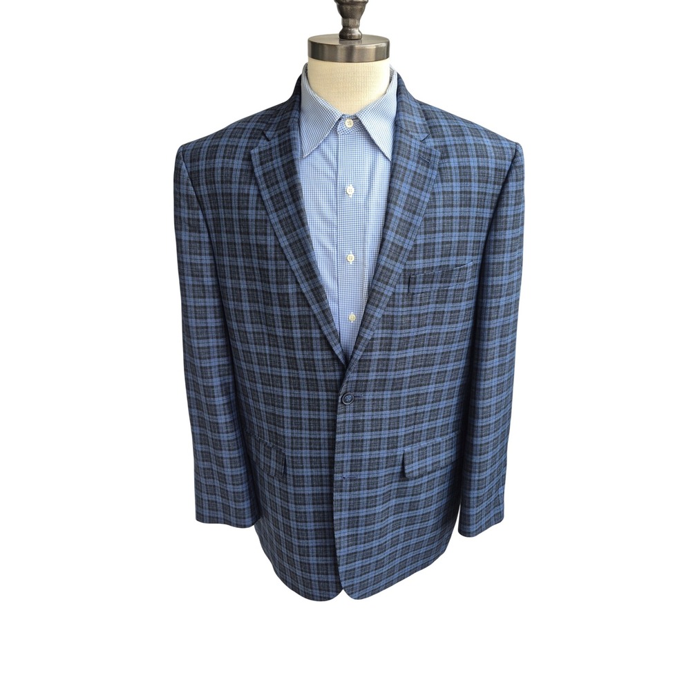 Jack Nicklaus Golf Recent Mens Blue Black Plaid Blend Sport Coat Blazer Sz 48 R